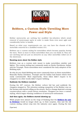 Bobbers, a Custom Style Unveiling More Power and Style