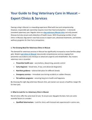 Your Guide to Dog Veterinary Care in Muscat – Expert Clinics & Services