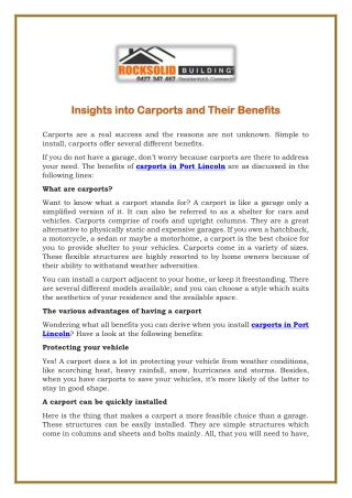 Insights into Carports and Their Benefits