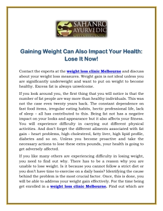 Gaining Weight Can Also Impact Your Health- Lose It Now