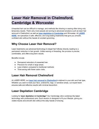 Laser Hair Removal in Chelmsford, Cambridge & Worcester
