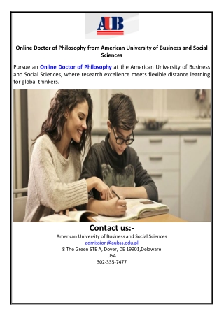 Online Doctor of Philosophy from American University of Business and Social Scie