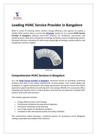 Leading HVAC Service Provider in Bangalore02-sep