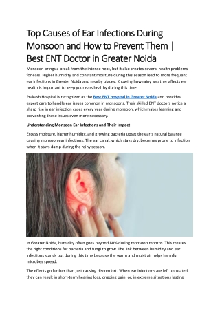 Top Causes of Ear Infections During Monsoon and How to Prevent Them