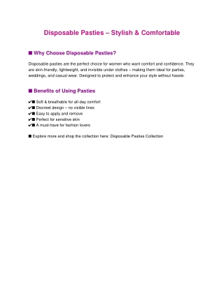 Disposable Pasties – Comfortable, Stylish & Skin-Friendly