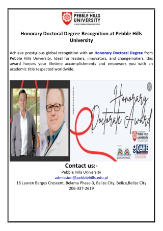 Honorary Doctoral Degree Recognition at Pebble Hills University