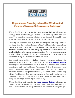 Rope Access Cleaning Is Ideal For Window And Exterior Cleaning Of Commercial Buildings