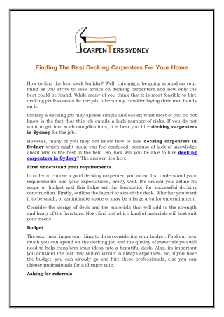 Finding The Best Decking Carpenters For Your Home