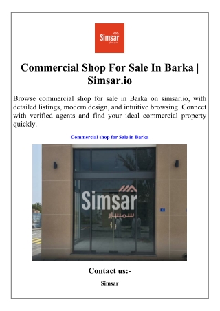 Commercial Shop For Sale In Barka Simsar.io