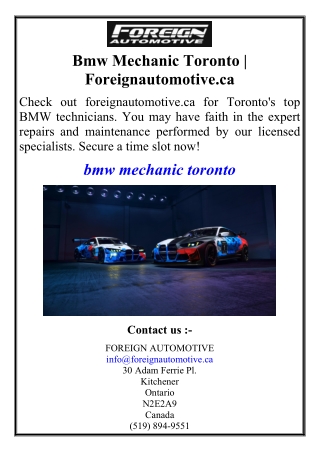Bmw Mechanic Toronto | Foreignautomotive.ca