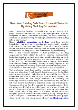 Keep Your Building Safe From External Elements By Hiring Cladding Carpenters