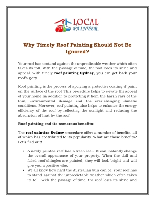 Why Timely Roof Painting Should Not Be Ignored