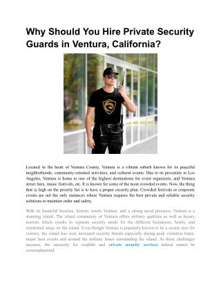 Why Should You Hire Private Security Guards in Ventura, California