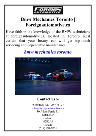 Bmw Mechanics Toronto | Foreignautomotive.ca
