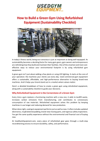 How to Build a Green Gym Using Refurbished Equipment (Sustainability Checklist)