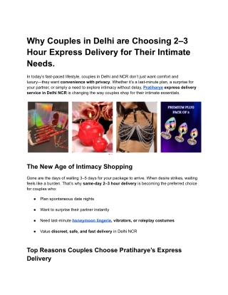 Why Couples in Delhi are Choosing 2–3 Hour Express Delivery for Their Intimate Needs.