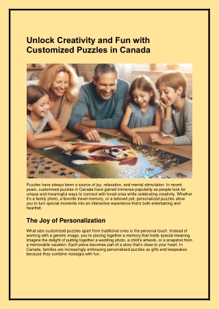 Unlock Creativity and Fun with Customized Puzzles in Canada