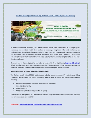 Waste Management Policy Boosts Your Company’s ESG Rating