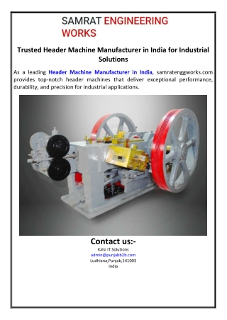 Trusted Header Machine Manufacturer in India for Industrial Solutions