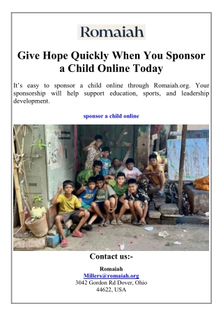 Give Hope Quickly When You Sponsor a Child Online Today