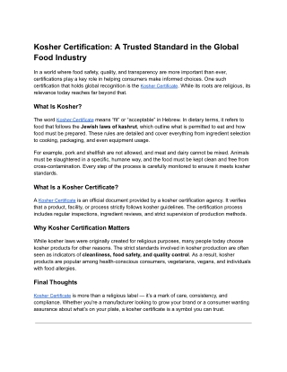 Kosher Certification: A Trusted Standard in the Global Food Industry
