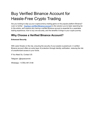 Buy Verified Binance Account for Hassle-Free Crypto Trading