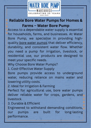 Reliable Bore Water Pumps for Homes & Farms – Water Bore Pump