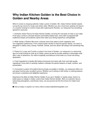 Why Indian Kitchen Golden is the Best Choice in Golden and Nearby Areas