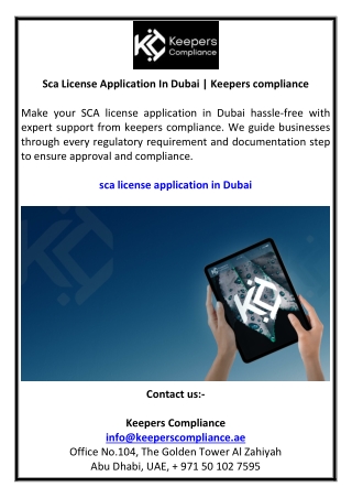 Sca License Application In Dubai  Keepers compliance