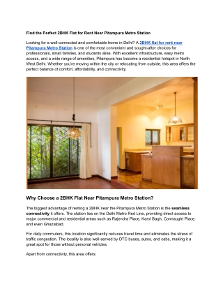 Find the Perfect 2BHK Flat for Rent Near Pitampura Metro Station
