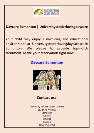 Daycare Edmonton Universitytenderlovingdaycare
