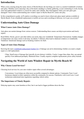 Navigating the World of Auto Window Repair in Myrtle Beach SC