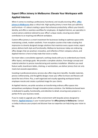 Expert Office Joinery in Melbourne: Elevate Your Workspace with Applied Interior