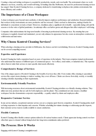 Transform Your Workspace with Kontrol Cleaning Services in Melbourne