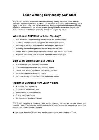 Laser Welding Services by AGP Steel – Precision & Durability