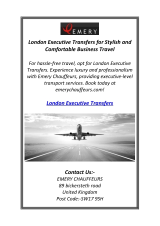 London Executive Transfers for Stylish and Comfortable Business Travel