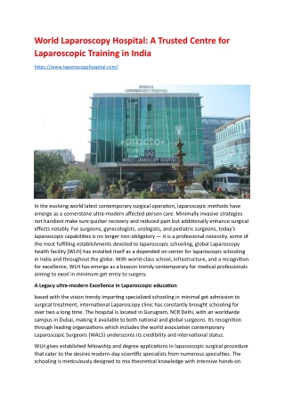 World Laparoscopy Hospital A Trusted Centre for Laparoscopic Training in India