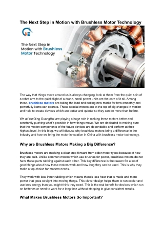 The Next Step in Motion with Brushless Motor Technology