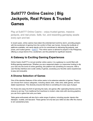 Sulit777 Online Casino _ Big Jackpots, Real Prizes & Trusted Games