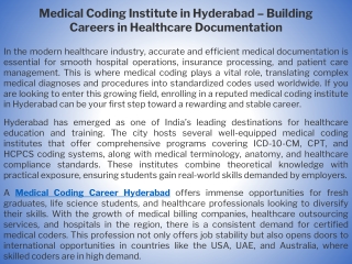 Medical Coding Institute in Hyderabad – Building Careers in Healthcare Documentation