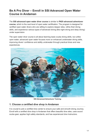 Enroll in SSI Advanced Open Water Certification Program - Pro Dive Level