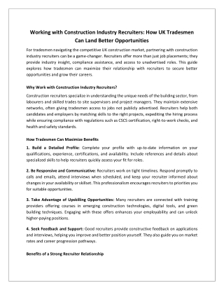 Working with Construction Industry Recruiters How UK Tradesmen Can Land Better Opportunities