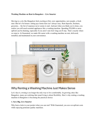 Washing Machine on Rent in Bangalore – Live SmarterMoving to
