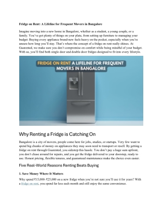 Fridge on Rent in Bangalore A Smarter Way to Live Comfortabl