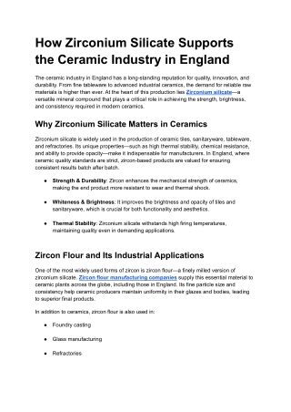 How Zirconium Silicate Supports the Ceramic Industry in England
