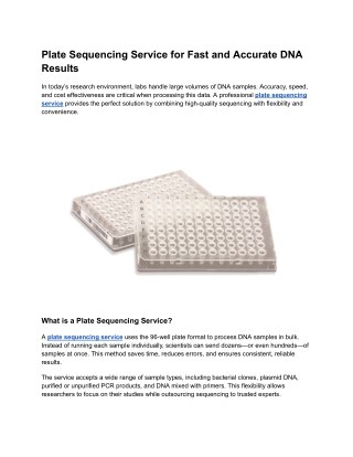 Plate Sequencing Service for Fast and Accurate DNA Results