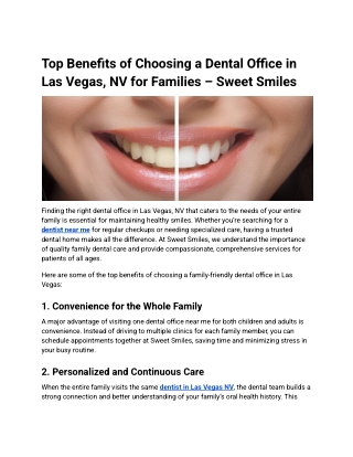 Top Benefits of Choosing a Dental Office in Las Vegas, NV for Families – Sweet Smiles