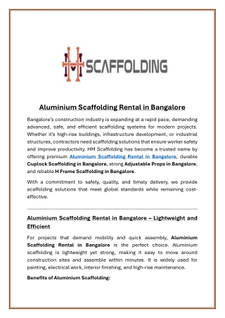Aluminium Scaffolding Rental in Bangalore