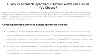 Luxury vs Affordable Apartment in Mohali_ Which One Should You Choose_