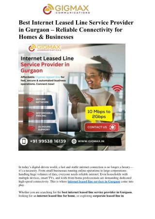 Best Internet Leased Line Service Provider in Gurgaon – Reliable Connectivity